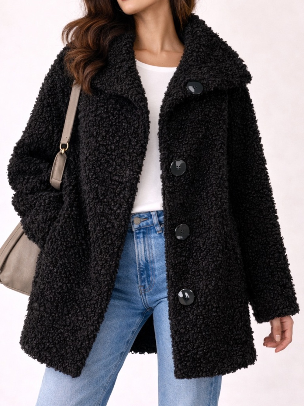 Statement Teddy Bouclé Coat Oversized Collar Cozy Luxe Sz XXL
